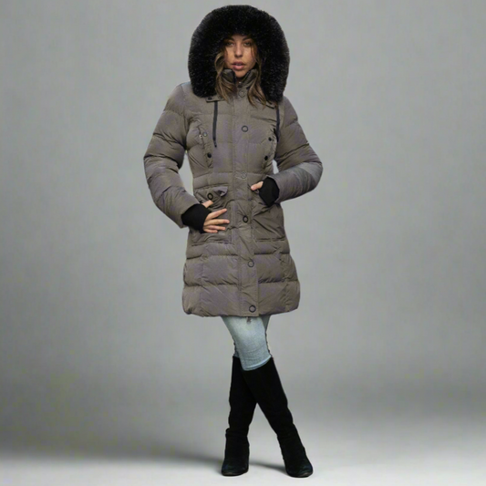 ELORA Down Vegan Heavy Women's Winter Coat with Faux Fur Hood and Cargo Pockets