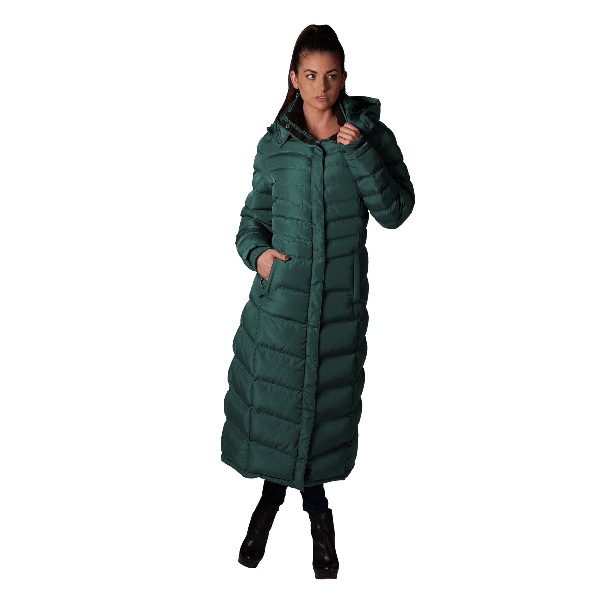 Women's Full Length Fleece Lined Puffer Long Coat with 