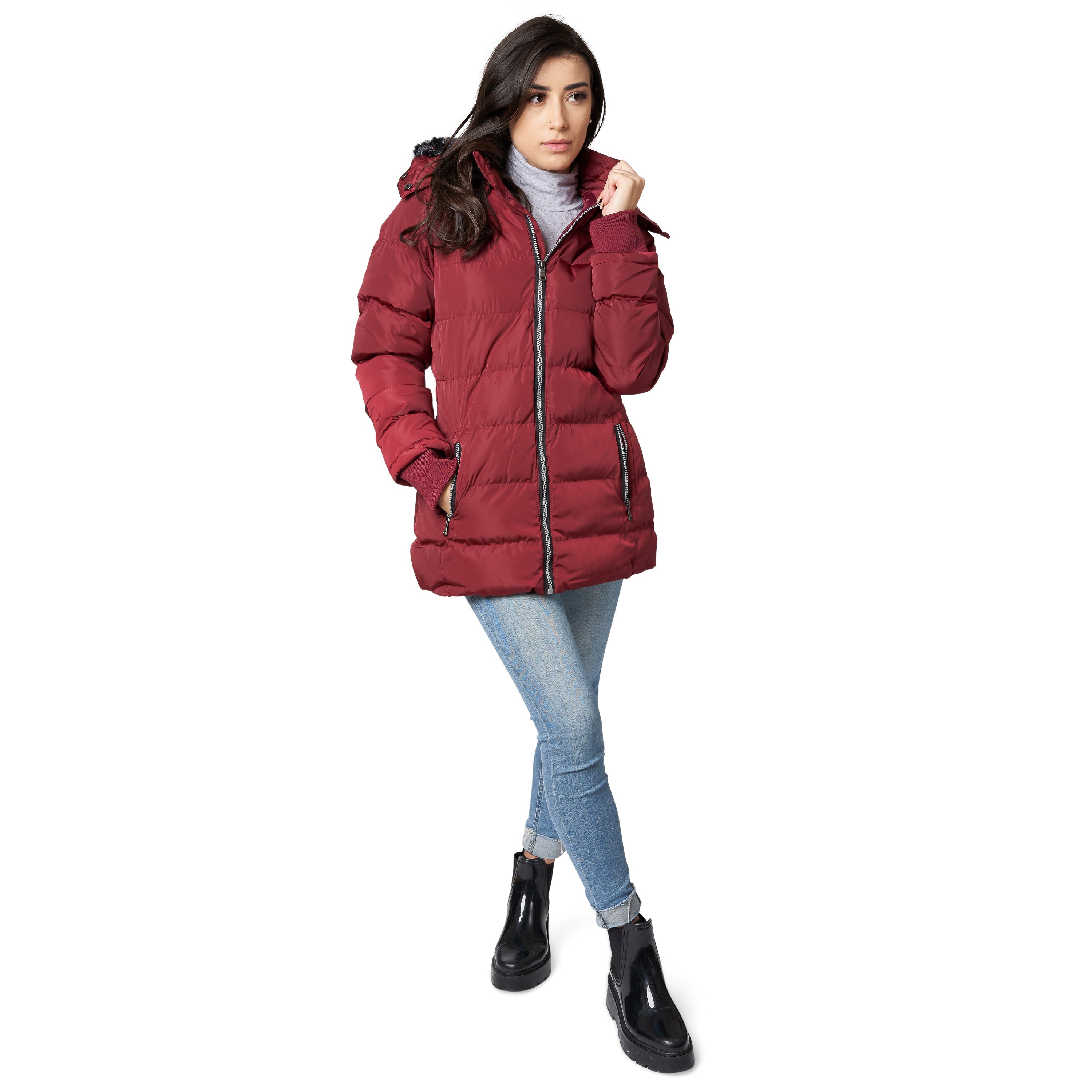 Womens winter coat with fur online hood