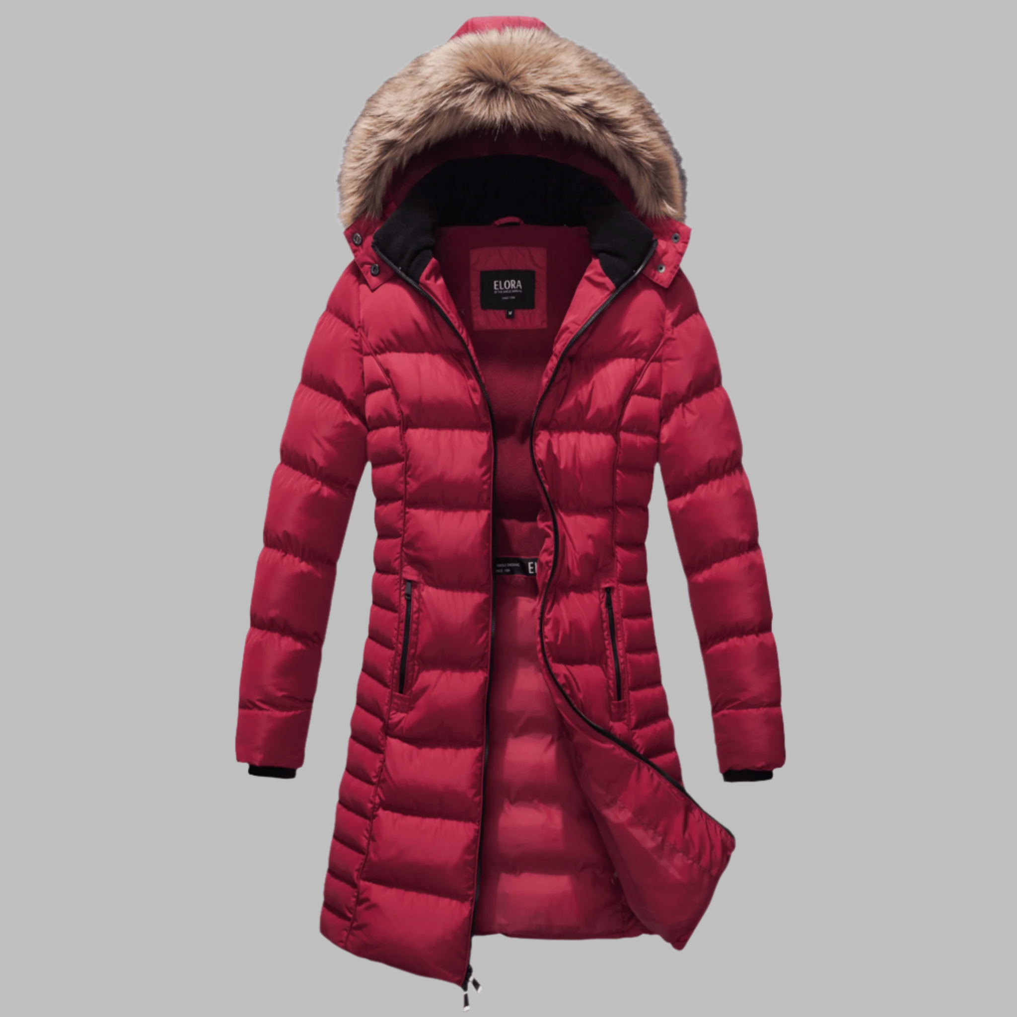 Women Winter coat Puffer Mid Length Fleece Lining Removable Hood ELORA The Whole Shebang