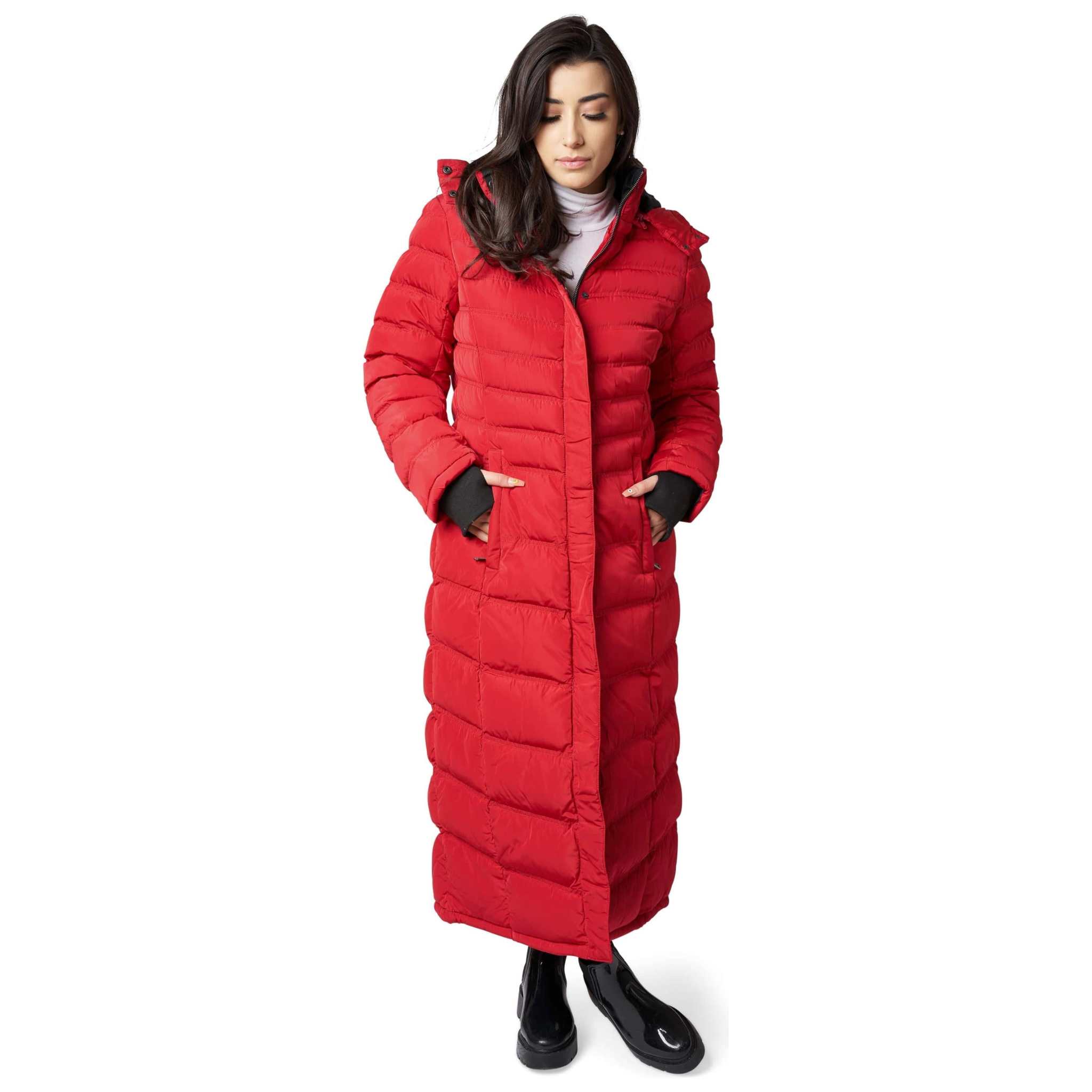 Full length puffer coat with hood online