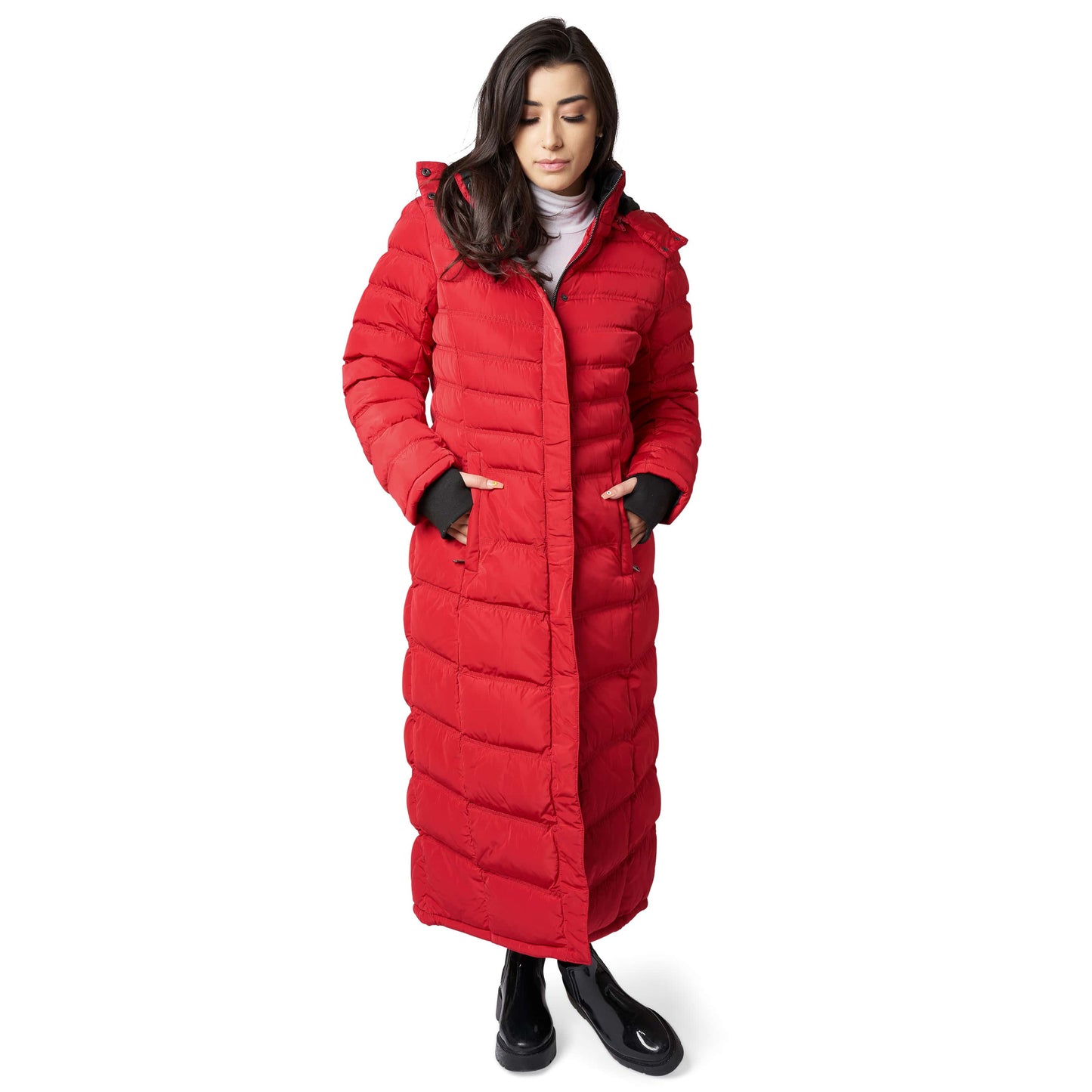 Women's Full Length Fleece Lined Puffer Long Coat with detachable hood –  The Whole Shebang