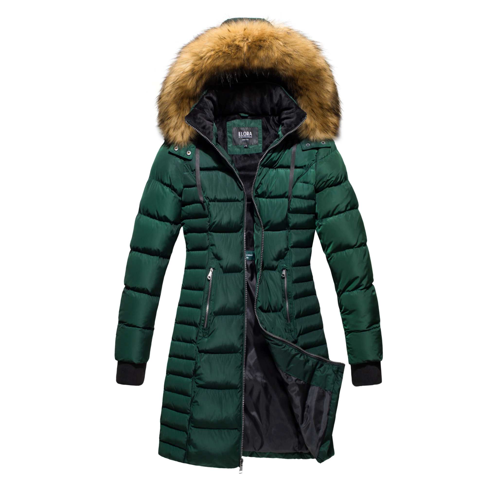 Green winter coat with fur 2024 hood